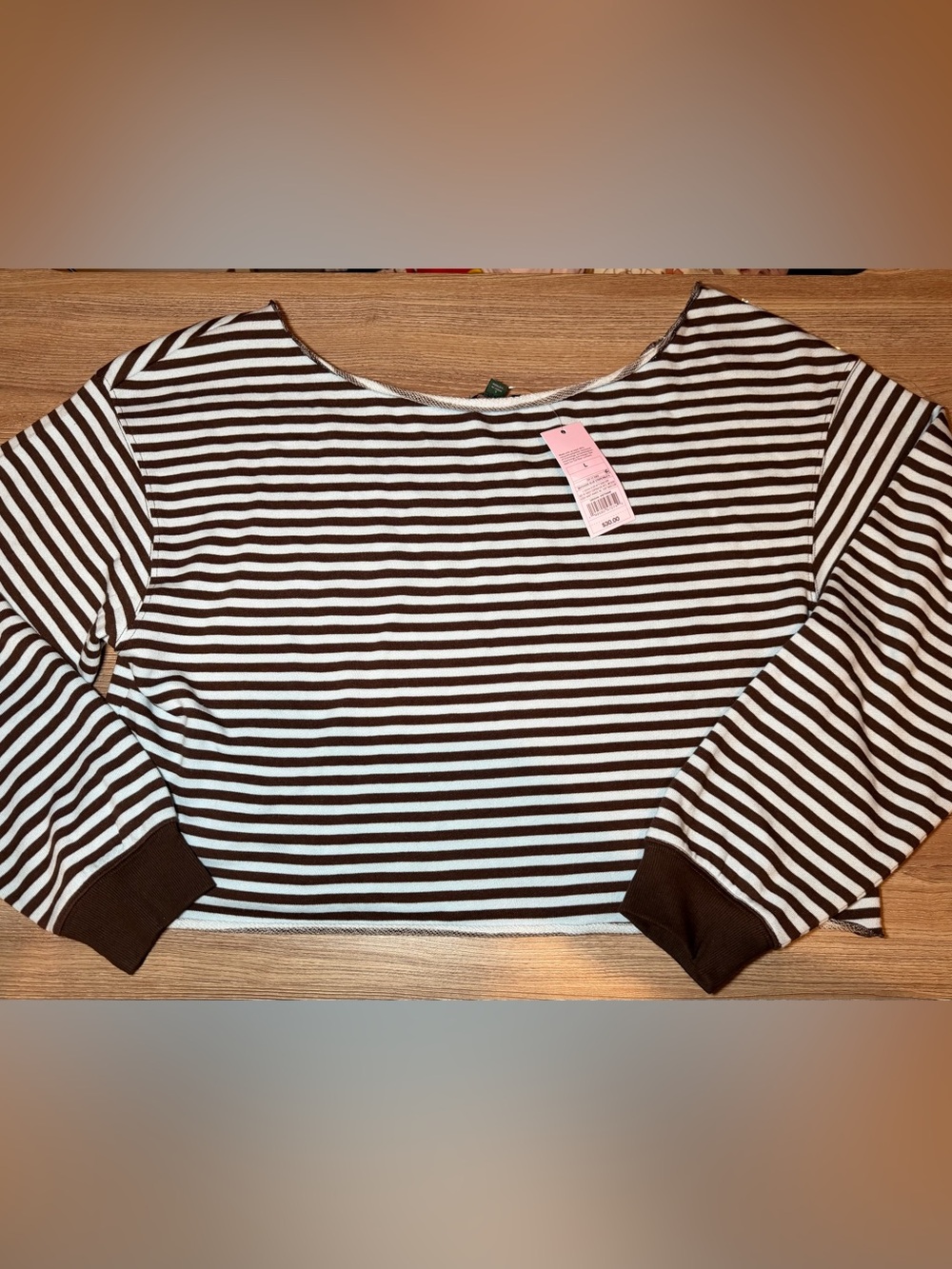Women’s Striped Boatneck Top - Brown & teal